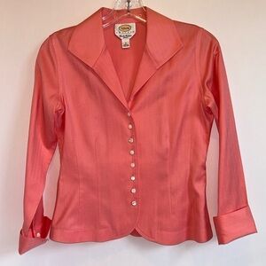 Talbots Coral Cotton French Style Button Down Blouse Women’s 2 Petite